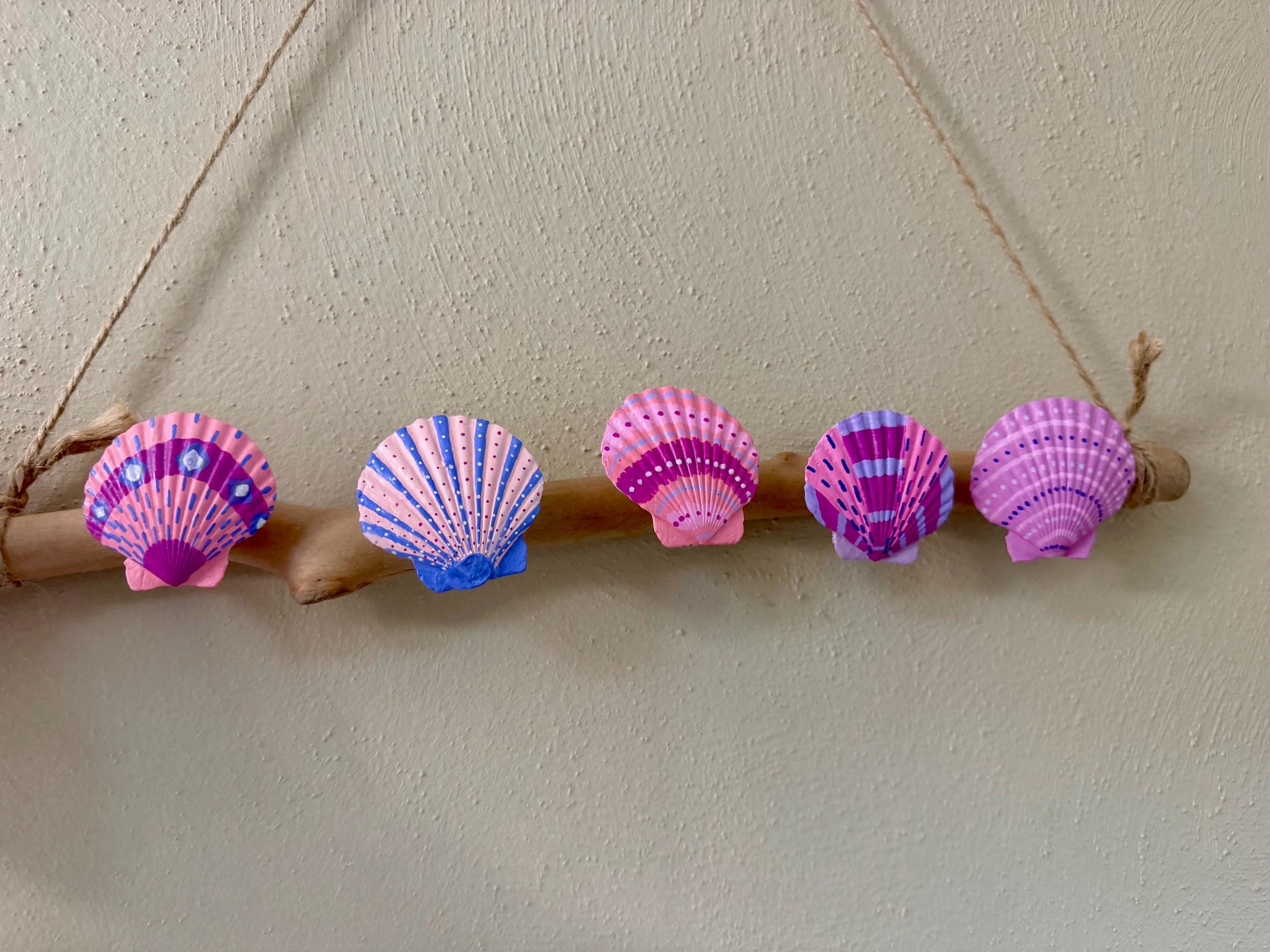Hand Painted Purple & Pink Seashell Driftwood Bikini + Accessory Hanger Rack