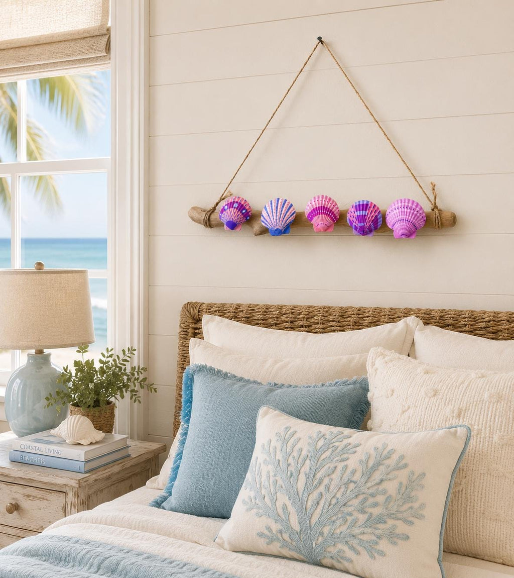 Purple & Pink Seashell Driftwood Bikini Rack