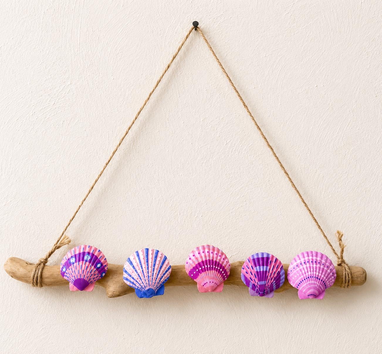 Hand Painted Purple & Pink Seashell Driftwood Bikini + Accessory Hanger Rack