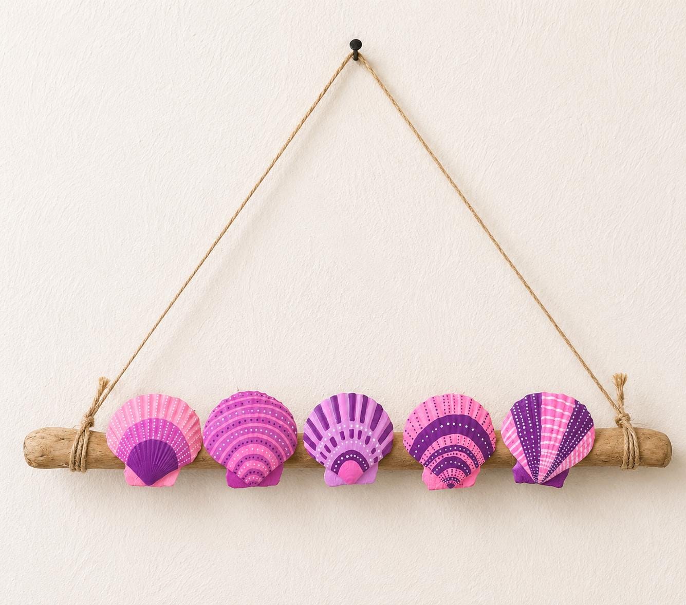 Hand Painted Pink and Purple Seashell & Driftwood Bikini + Accessory Hanger Rack