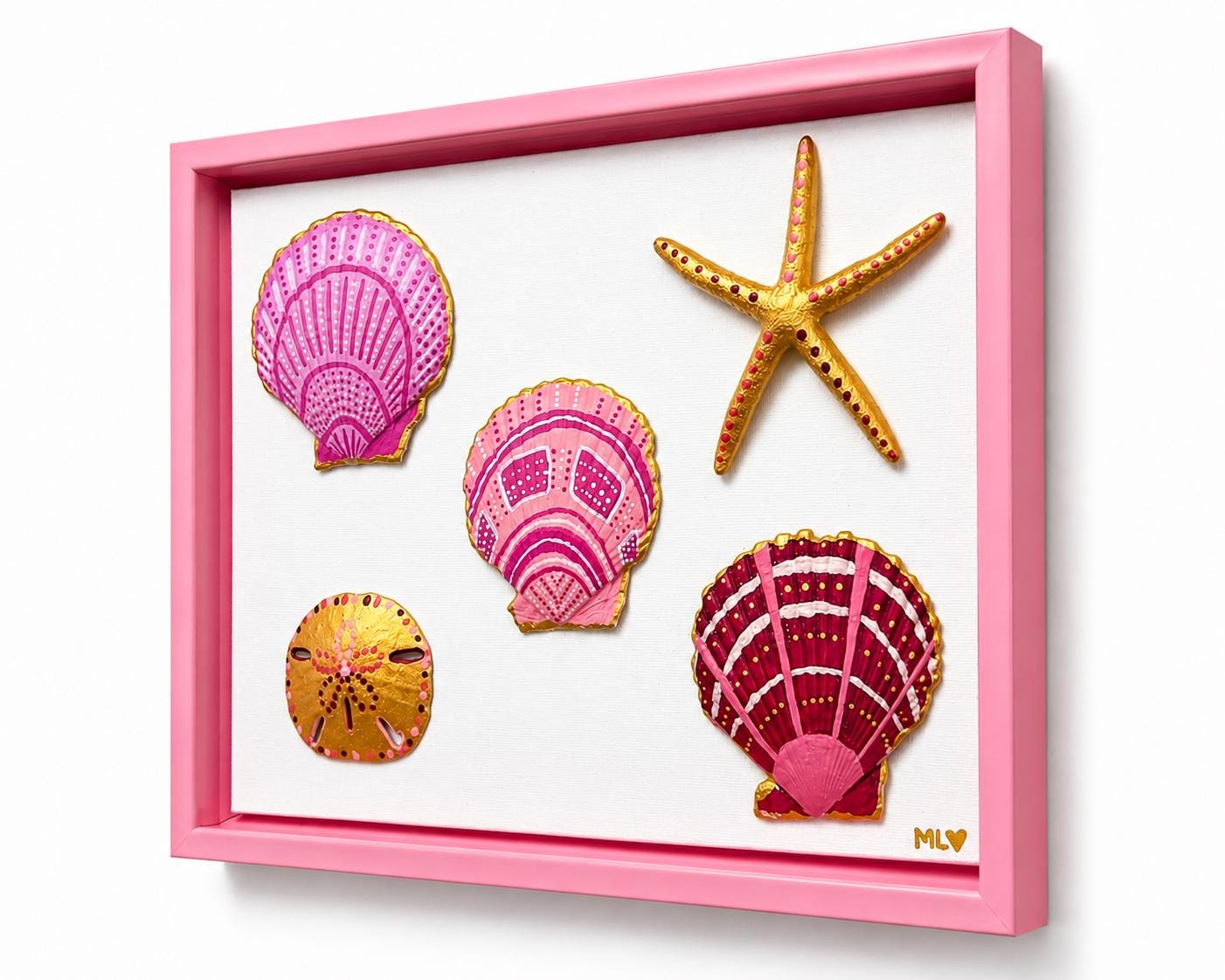 8x10 Framed Hand Painted Seashell Art. Pink Gold. Coastal Wall Decor for Beach House. Housewarming Gift for Ocean Lover. Handmade Art.