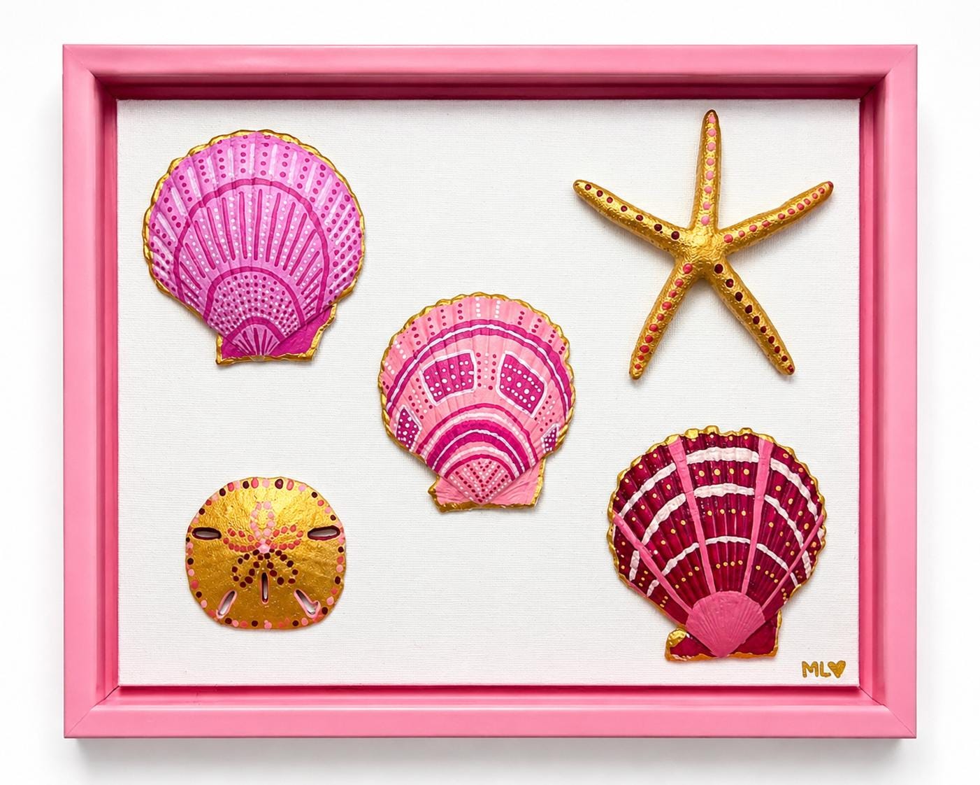 8x10 Framed Hand Painted Seashell Art. Pink Gold. Coastal Wall Decor for Beach House. Housewarming Gift for Ocean Lover. Handmade Art.